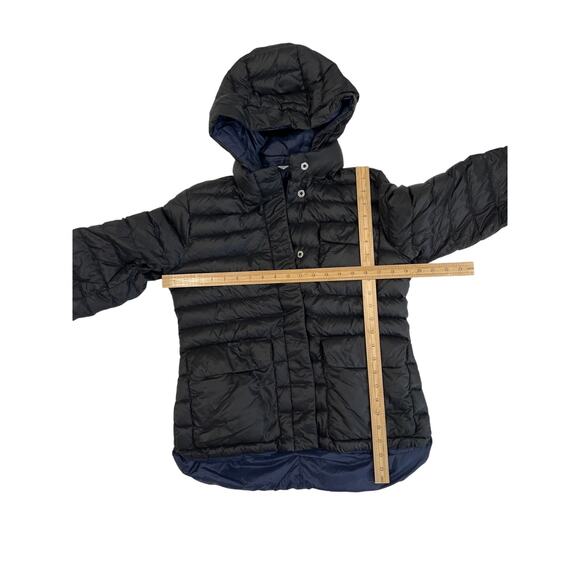Athleta Black/Blue Puffer Jacket Women's Size M Removeable Hood Inside Pockets - Picture 10 of 11